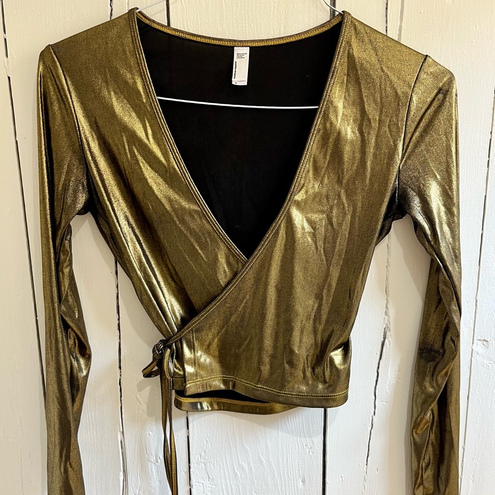 Gold sparkly American Apparel wrap top. Perfect for New Years!